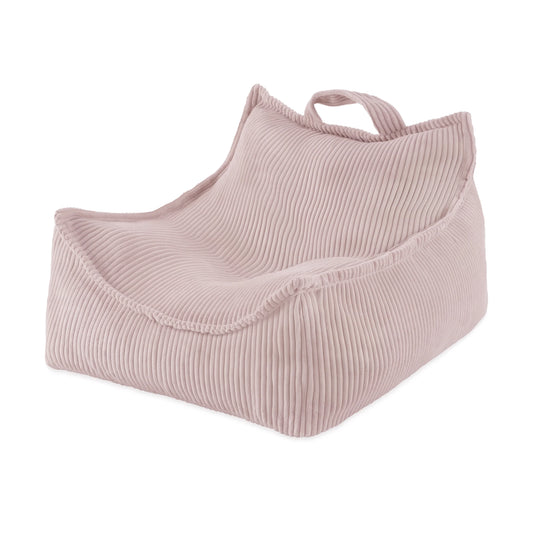Pouf fauteuil carré en velours côtelé rose clair pour enfant
