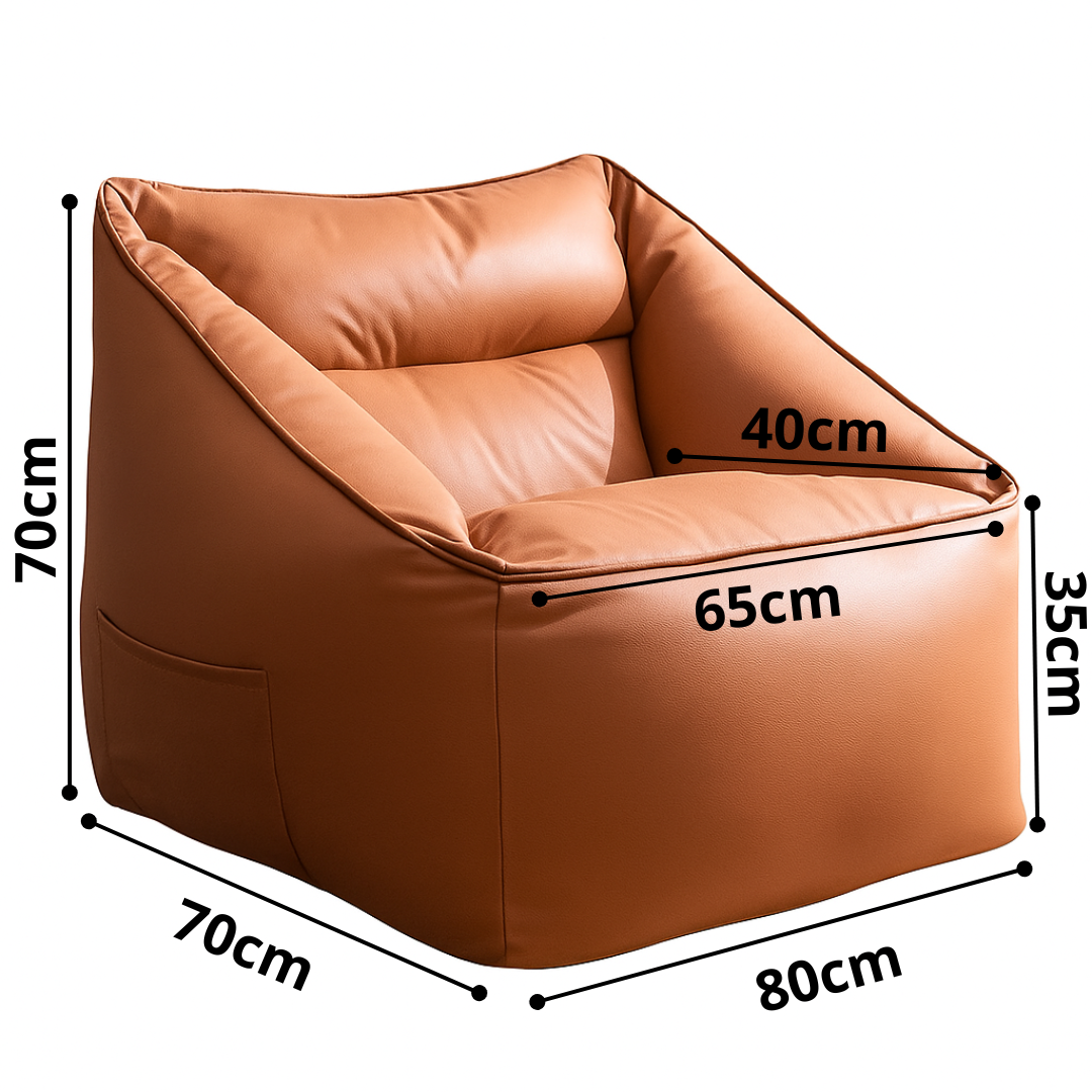 dimension pouf fauteuil classique en simili-cuir marron