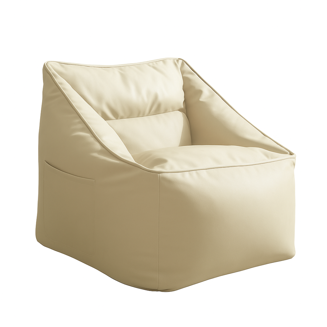 pouf fauteuil classique en simili-cuir blanc