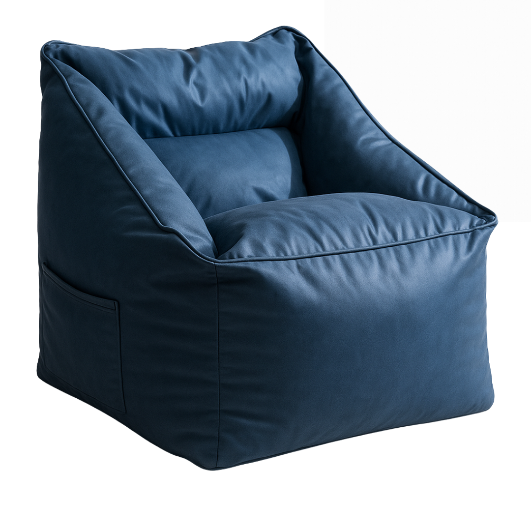 pouf fauteuil classique en simili-cuir bleu marine