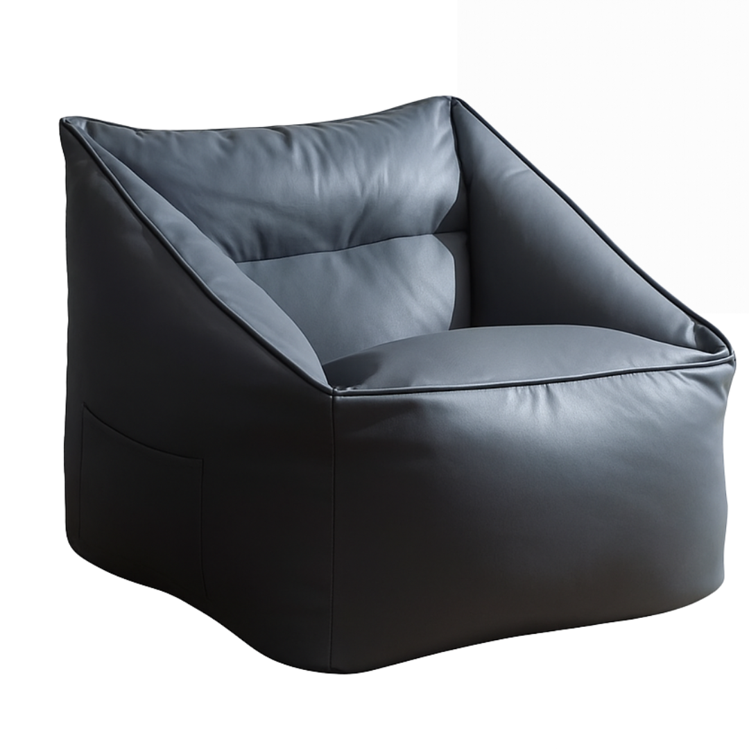pouf fauteuil classique en simili-cuir bleu nuit