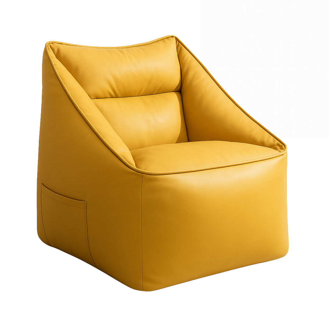 pouf fauteuil classique en simili-cuir jaune