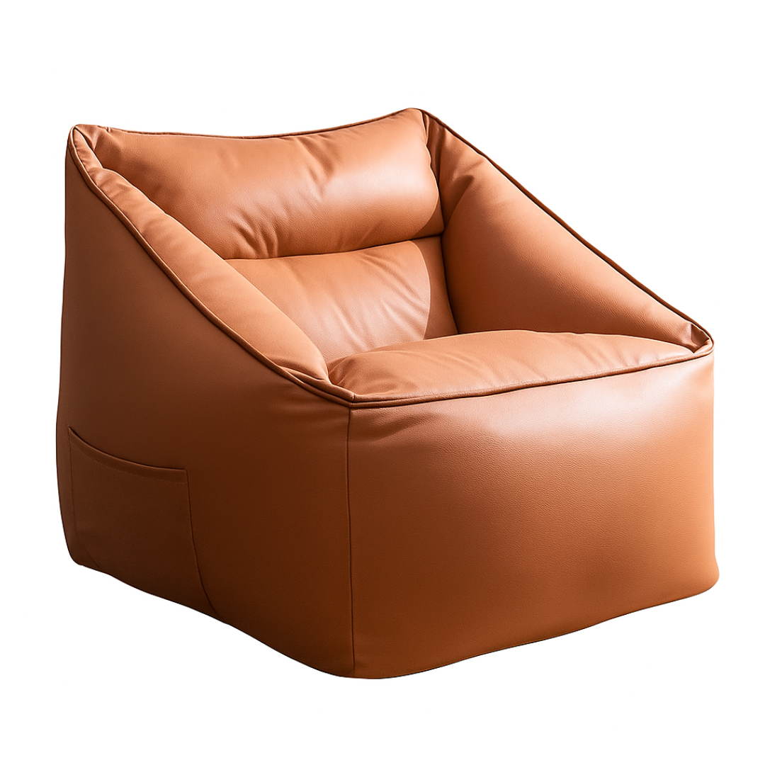 pouf fauteuil classique en simili-cuir marron