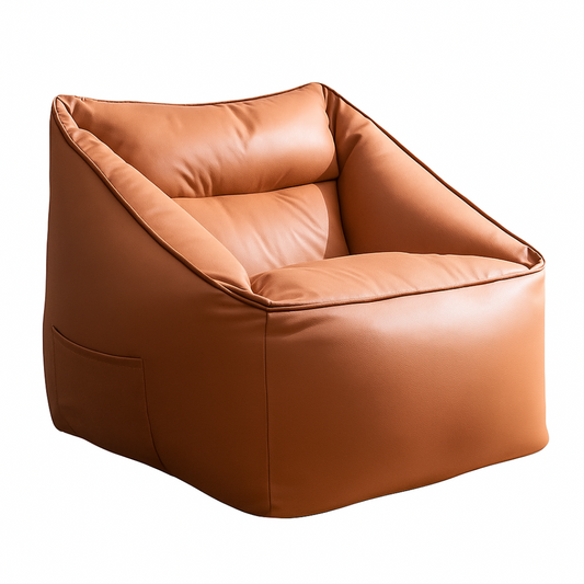 pouf fauteuil classique en simili-cuir marron