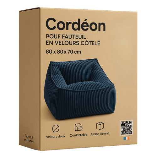 Cordéon - Pouf fauteuil en velours côtelé